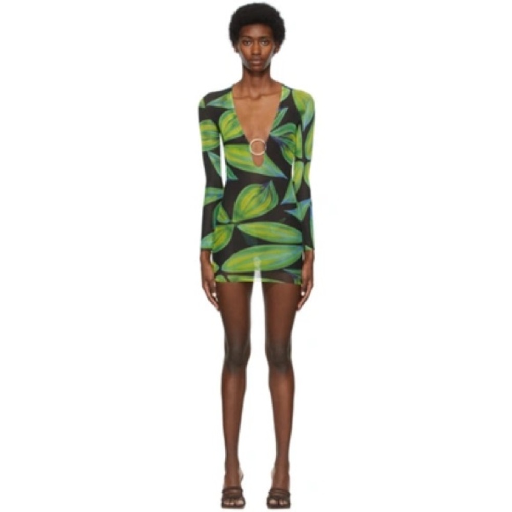 Louisa Ballou Blue & Green Mesh O-Ring Mini Dress — Size S